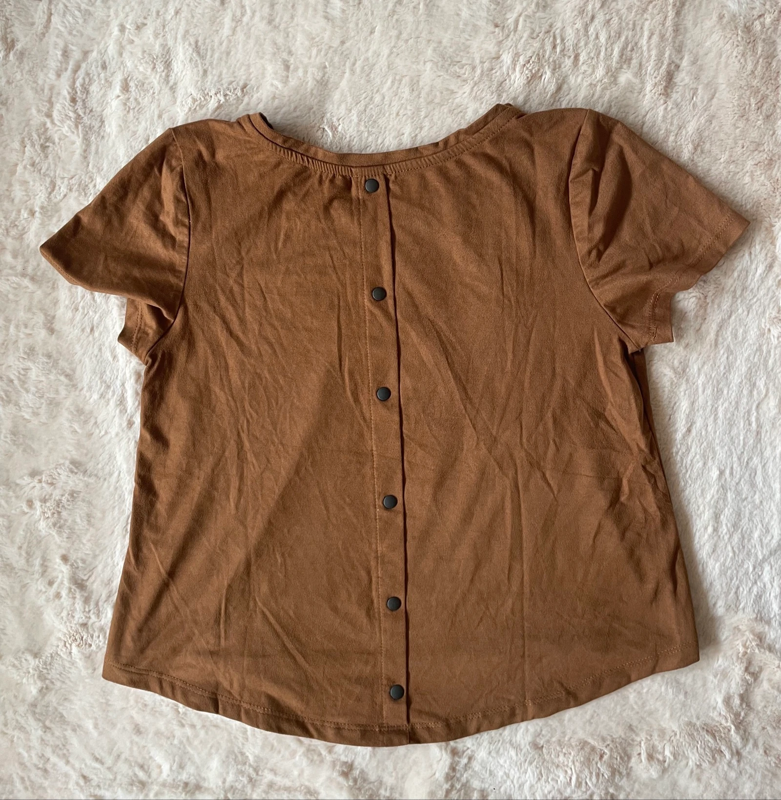 Brown suede effect T-shirt Pimkie short sleeve with buttons on the back S – photo 2